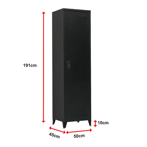 Single Door Metal Locker Cabinet - Black with Legs