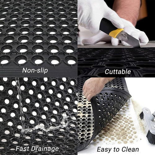  Heavy Duty Floor Mat Anti Fatigue Kitchen Bar Rubber Drainage Black