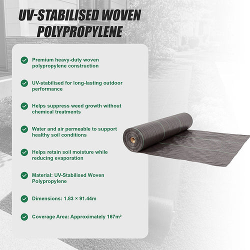 1.83 × 91.44m Premium Heavy Duty Weed Mat Woven Weed Barrier Landscape Fabric Ground Cover