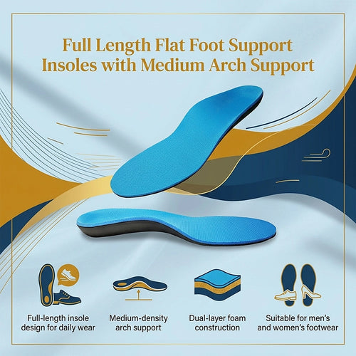 Full Length Flat Foot Support Insoles with Medium Arch Support