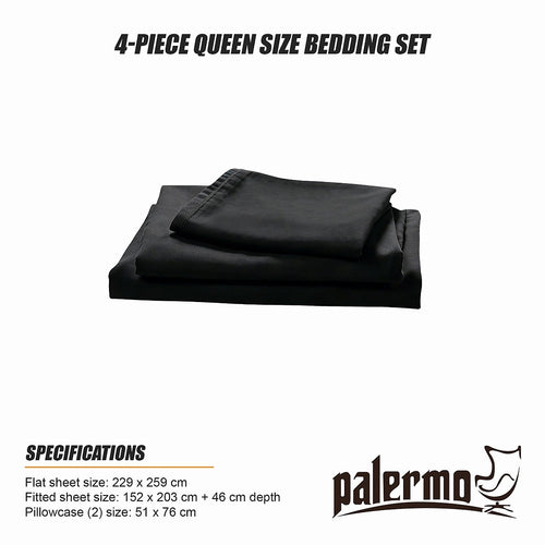 Queen 4 Piece Microfiber Sheet Set Deep Pocket Black