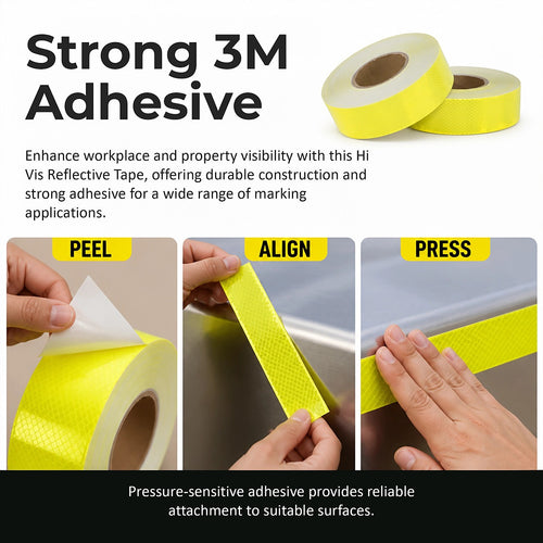 Hi Vis Reflective Tape 2 Pack 50mm x 50m 3M Adhesive Yellow