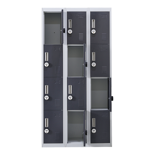 12-Door Locker – Grey with Charcoal Door with 4-Digit Combination Lock | Secure Storage for Office, Gym or School Use