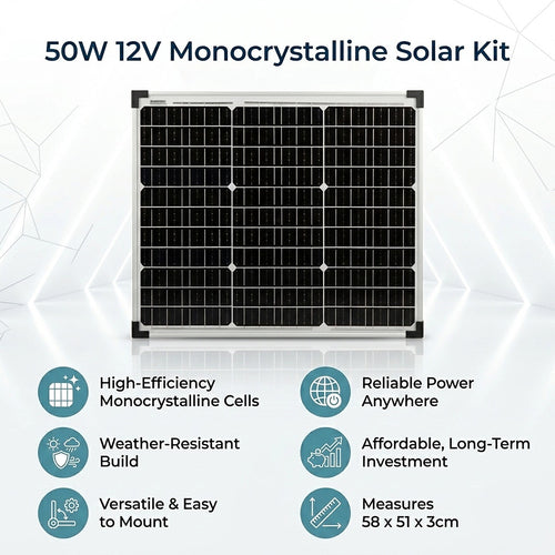 50W 12V Monocrystalline Solar Kit – Compact PV Charger Panel for Off-Grid & RV