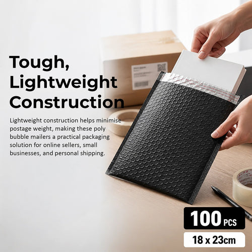 100 Pack Black Poly Bubble Mailers 18x23cm Padded Shipping Envelopes for Secure Parcel Delivery