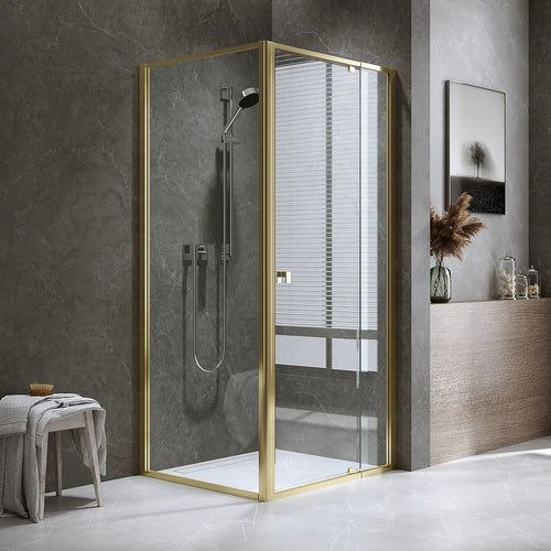 Adjustable Semi Frameless Shower Screen Front: (74~82)x195cm with Gold Hardware and Side: (89~92)x195cm