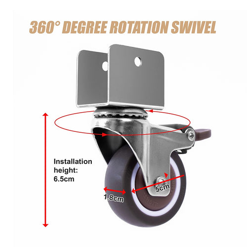 2 Inch U-Shaped TPE Swivel Castor Wheels Set of 4 with Brake