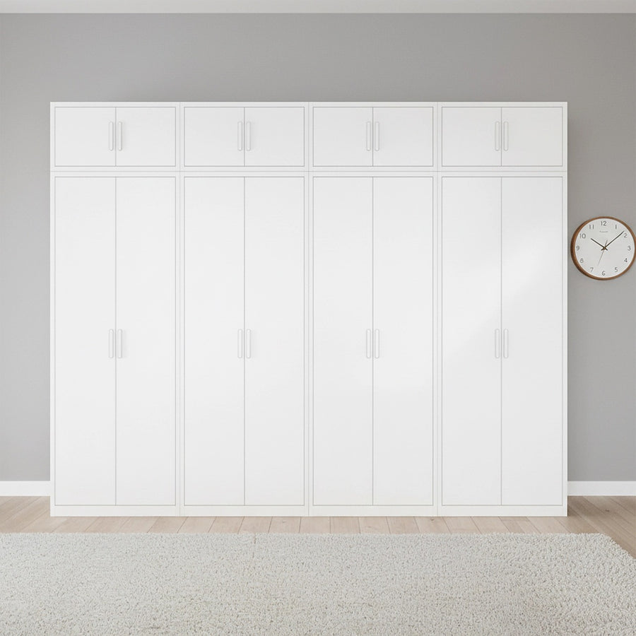 320x240cm 8-Door White Steel 3 Hanging and 1 Shelf Wardrobe with White Handle Storage Cabinet