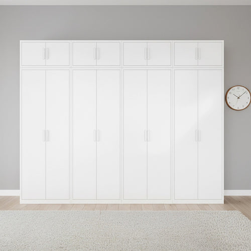 320x240cm 8-Door White Steel 3 Hanging and 1 Shelf Wardrobe with White Handle Storage Cabinet