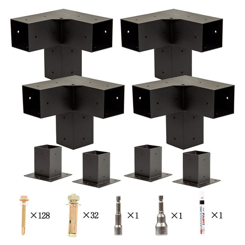 Roof Pergola Gazebo Shed Matte Black Steel Single with Coffee Screen Brackets DIY Kits