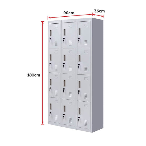 12-Door Locker – Grey with Standard Lock with 2 Keys | Secure Storage for Office, Gym or School Use