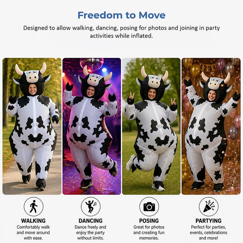 Adult Inflatable Cow Costume Blow Up Fancy Dress Halloween Party Suit