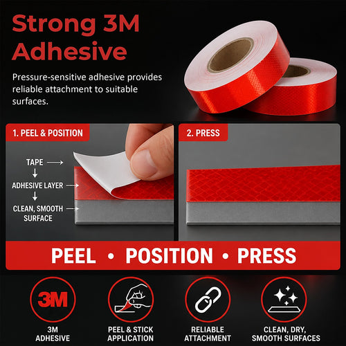 Hi Vis Reflective Tape 2 Pack 50mm x 50m 3M Adhesive Red