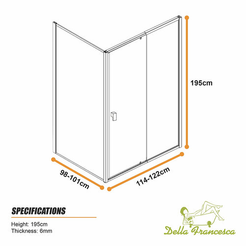 Semi-Frameless Shower Screen – Dust Brown, Front: (114~122)x195cm, Side: (98~101)x195cm