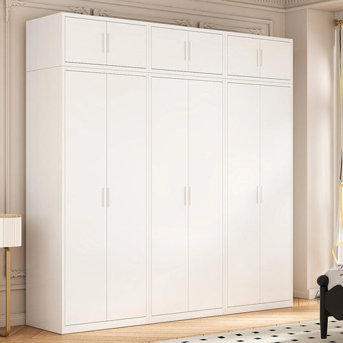 240x240cm 6-Door White Steel Hanging Wardrobe with White Handle Storage Cabinet
