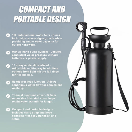 Portable 12L Camping Shower with 10 Spray Modes & Lock Switch
