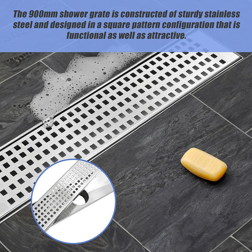 90cm Bathroom Shower Stainless Steel Grate Drain w/ Centre outlet Floor Waste