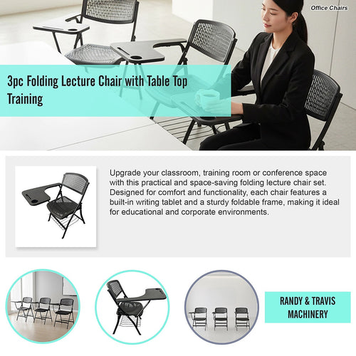 3pc Folding Lecture Chair Set with Table Top for Training & Events
