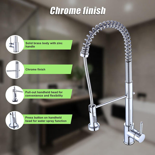 Basin Mixer Pull-Out Kitchen Tap Faucet Laundry Sink in Chrome