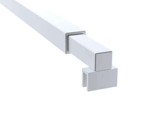 Frameless Shower Screen 90 x 210cm | Curved Glass, White Square Stabilising Bar + Wall F-Bracket