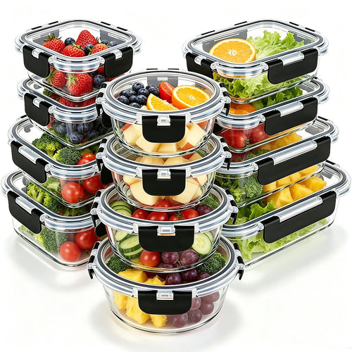 24 Piece Glass Food Storage Containers with Airtight Leakproof Lids Meal Prep Kitchen Storage Set