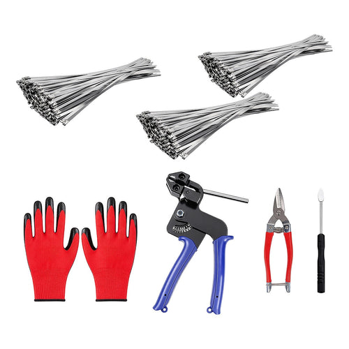 Cable Tie Gun Kit with 150 Stainless Steel Cable Ties & Tools