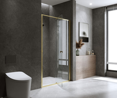 Adjustable Semi Frameless Shower Screen Front: (114~122)x195cm with Gold Hardware and No Side Return