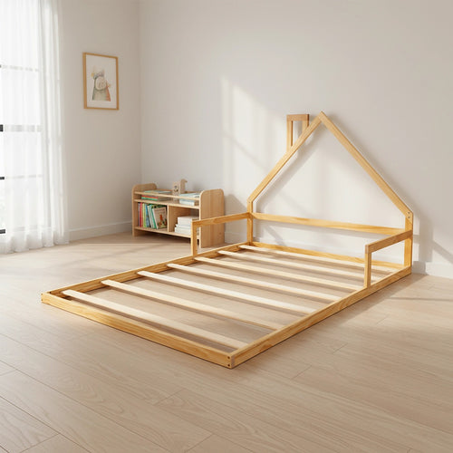 Low Bed for Kids - Wood Pine Wood Double Floor Bed