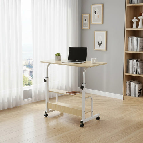 Height Adjustable Rolling Overbed Table 60cm Mobile Computer Desk for Home & Care