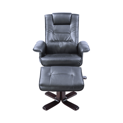 PU Leather Massage Chair Recliner Ottoman Lounge Remote - Black