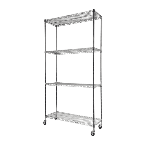 Modular Wire Storage Shelf 900 x 350 x 1800mm Steel Shelving - Carbon Chrome Plated with Wheels