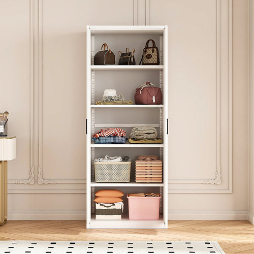 80x200cm 2-Door White Steel Shelf Wardrobe with Black Handle Storage Cabinet