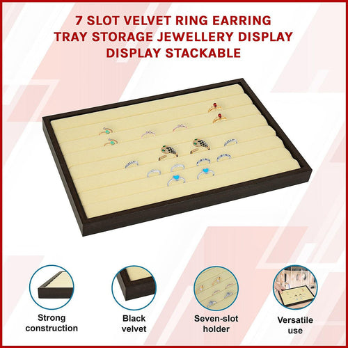 7 Slot Velvet Ring Earring Tray Storage Jewellery Display Display Stackable 
