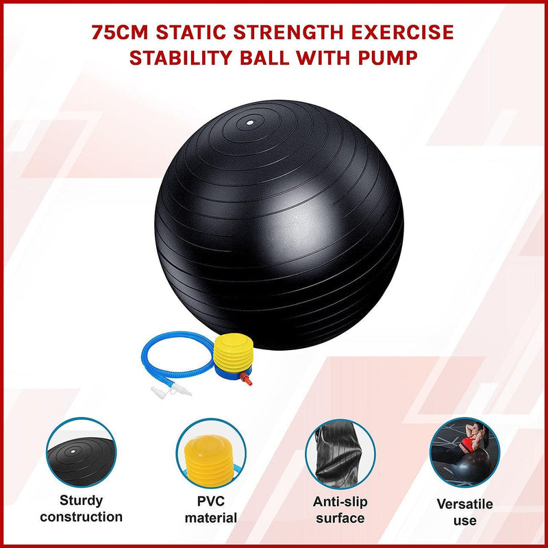 Exercise Ball with Pump 75cm Black Gym Ball | FactoryFast.com.au