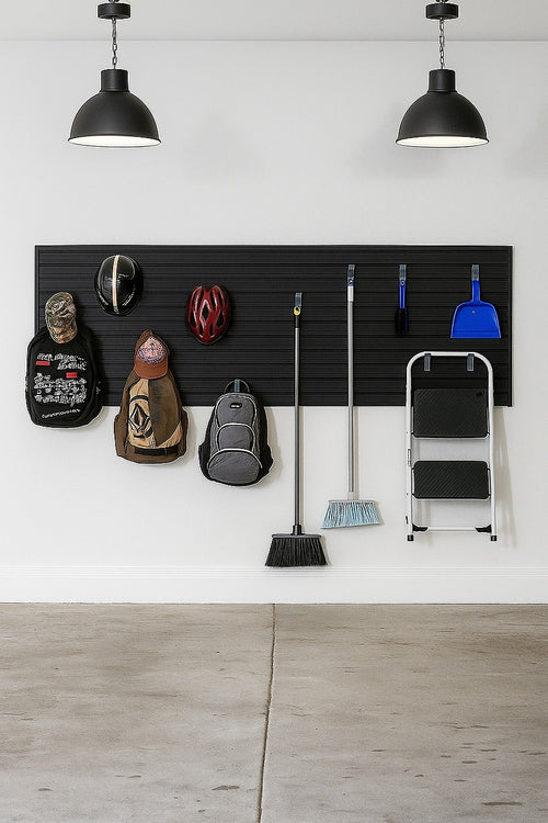 Slatwall Storage Pack for Retail Display Garage Storage - Black PVC Panels