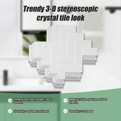 Tiles 3D Peel and Stick Wall Tile Herringbone White 10 Sheets