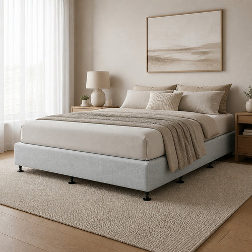 Queen Slatted Ensemble Bed Base - Grey Linen Breathable Cover