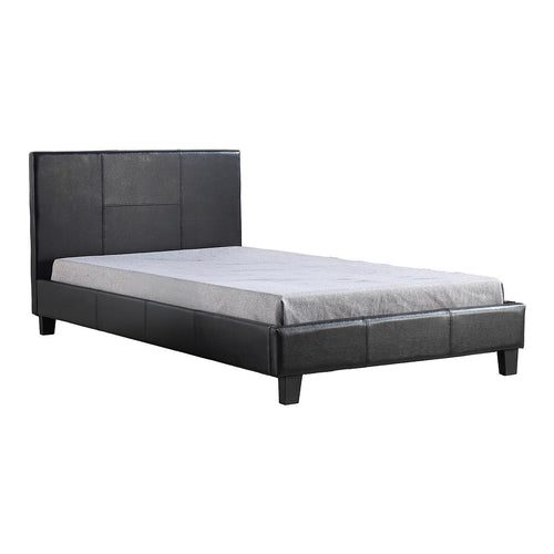 King Single Size Bed Frame with Headboard – Black PU Leather
