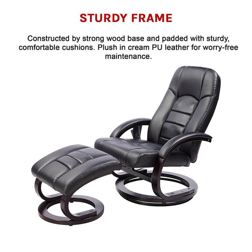 PU Leather Deluxe Massage Chair Recliner Ottoman Lounge Remote