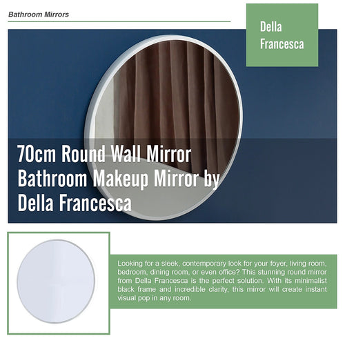 70cm Round Wall Mirror Bathroom Makeup Mirror by Della Francesca - White