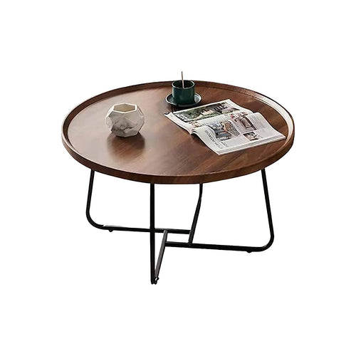 Round Side Table with Wood-Look Tray Top & Black Frame