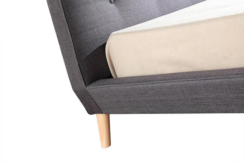 King Linen Fabric Bed with Button Tufted Headboard - Grey