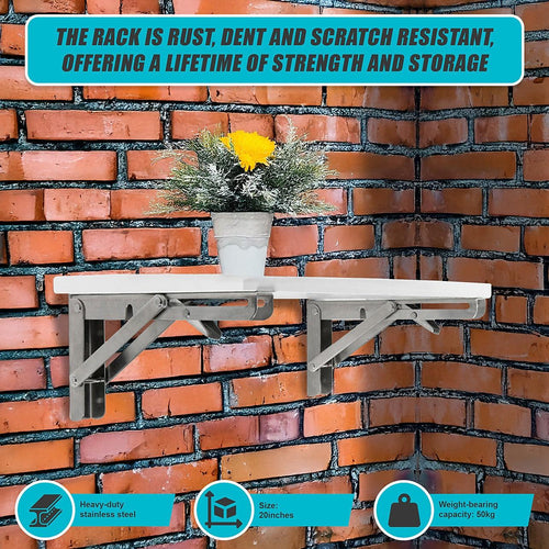 2x 20" Stainless Steel Folding Table Bracket Shelf Bench 50kg Load Heavy Duty