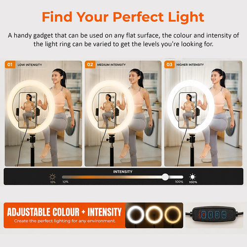 12 Inch LED Video Ring Light with Tabletop Light Stand and Phone Holder Black