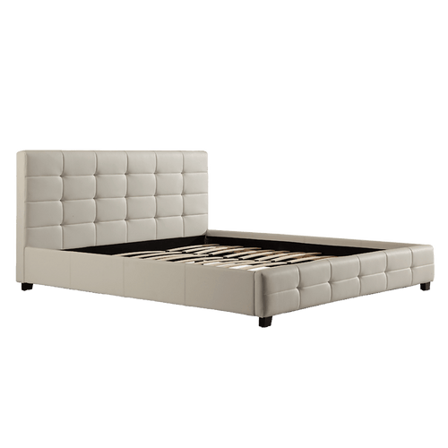 King White PU Leather Deluxe Bed Frame