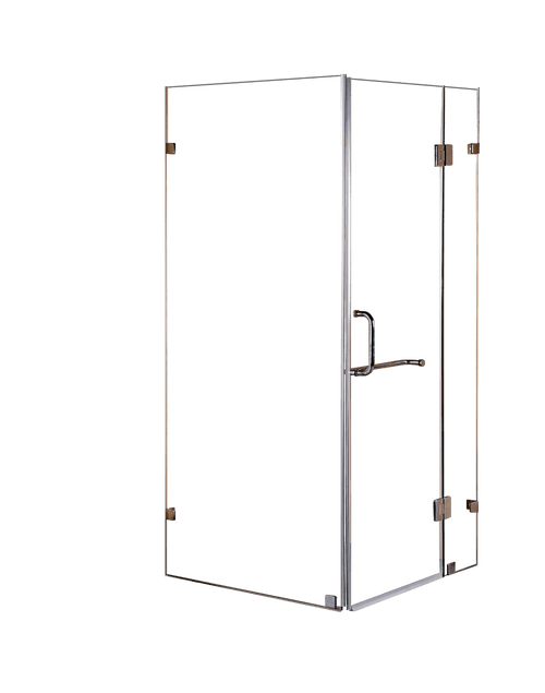 Frameless 10mm Glass Shower Screen 100 x 100cm Nickel Hinges/Brackets and Round Handle