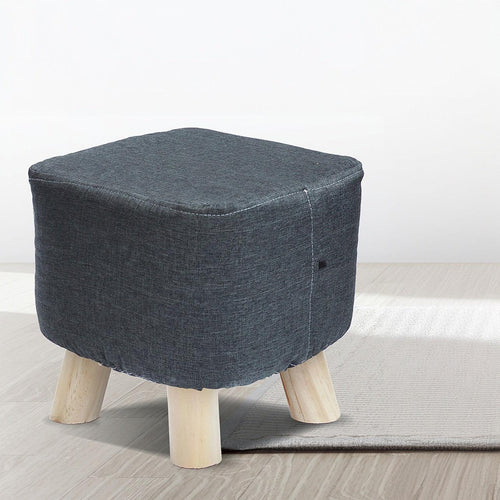 Charcoal Fabric Ottoman Foot Stool Rest Pouffe Wood Padded Seat Squircle