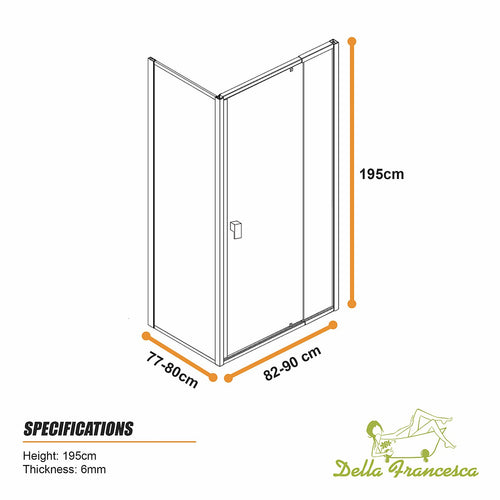 Semi-Frameless Shower Screen – Gunmetal, Front: (98~106)x195cm, Side: (77~80)x195cm