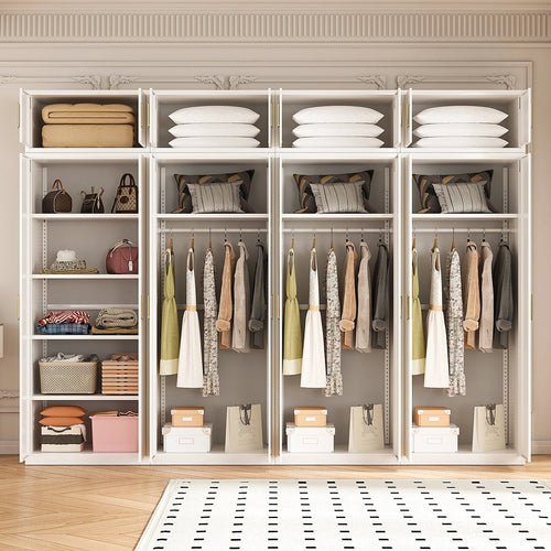 320x240cm 8-Door White Steel 3 Hanging and 1 Shelf Wardrobe with Gold Handle Storage Cabinet