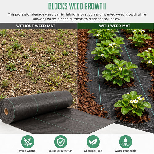 1.83 × 91.44m Premium Heavy Duty Weed Mat Woven Weed Barrier Landscape Fabric Ground Cover